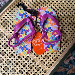 wonder nation Pink Purple Floral Girls Flip Flops